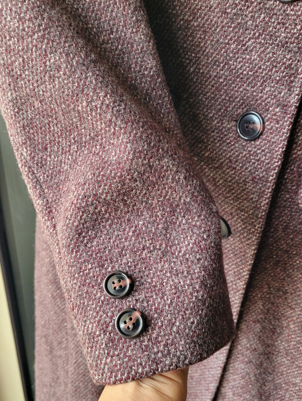 VTG Bromleigh burgundy button Tweed Wool Double Breasted Military Coat USA Med - Picture 8 of 13